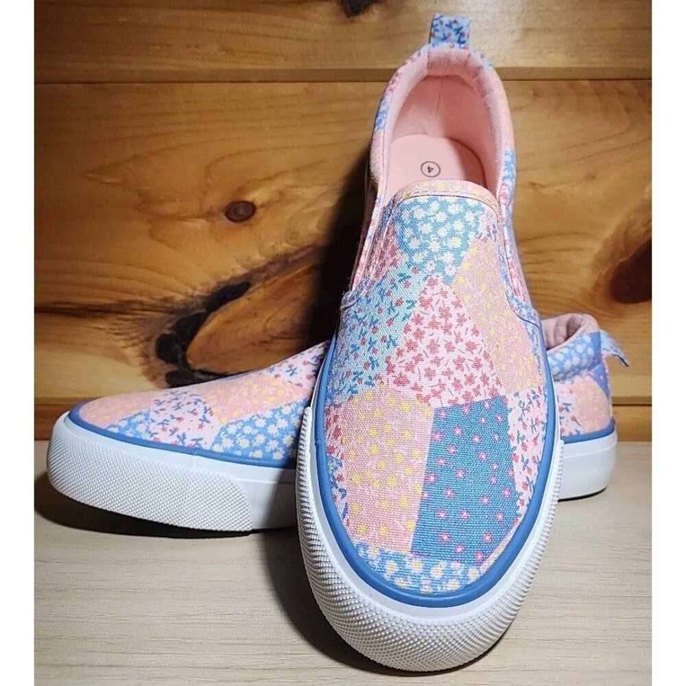 Lily & Dan Girls' Slip-On Canvas Shoes-Patchwork Pastel Floral-Size 2-NEW in Box - Picture 10 of 11